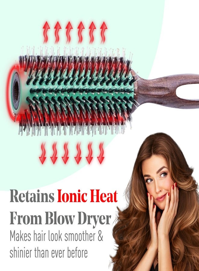 MINT Eco-Friendly Boar Bristle Round Brush for Blow Drying | Durable Blowout Styling for All Hair Types | Ceramic Round Brush with Hand-Crafted Wooden Handle (40 mm) - Image 5